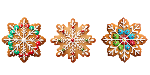  colorful chistmas cookies ,Gingerbread christmas snowflake star santa man tree cookie biscuit on a transparent background