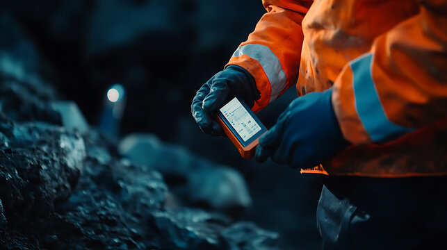 Technician calibrating instruments used in lithium extraction at a mining site. Featuring technical calibration
