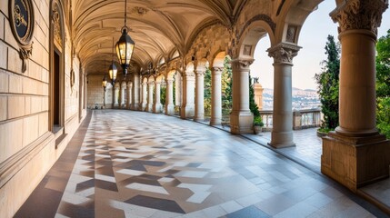 Fototapeta premium Architectural Elegance of a Historical Arcade with Beautiful Columns