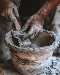 Mason mixing mortar for bricklaying. Featuring skill and material preparation