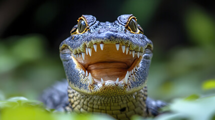 Fototapeta premium Crocodile with open mouth showing sharp teeth in natural setting