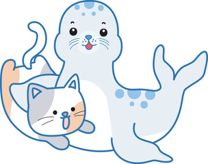 Cute Seal vector icon. Funny baby Seal animal series stock illustration. Life of fluffy Seal designs.