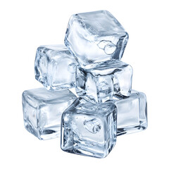 Pile of ice cubes isolated on a white background, full ultra HD  resolution. A realistic stack of clear, 