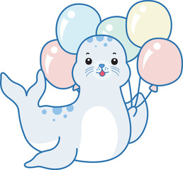 Cute Seal vector icon. Funny baby Seal animal series stock illustration. Life of fluffy Seal designs.