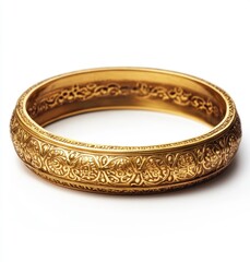 Ornate Gold Bangle with Intricate Designs and Detailing