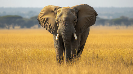 Obraz premium Majestic African elephant in wild savanna landscape