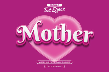Mother editable text effect with 3d pink text and heart background