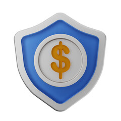 3d money coin dollar protect shield payment finance business icon
