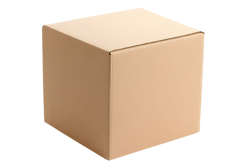 Tan cube with subtle shading. Simple design. Solid color. Basic geometric shape. Neutral object