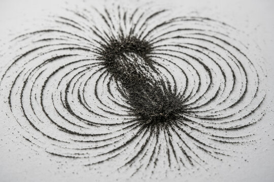 Magnetic Field Lines Visualization: An abstract representation of magnetic fields, where iron filings align to demonstrate the unseen forces.