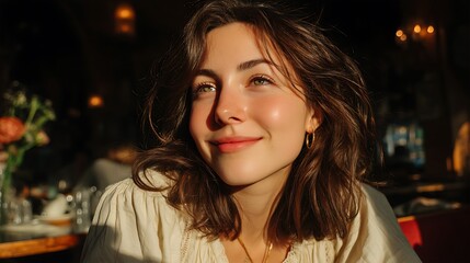 Fototapeta premium Woman smiles, sunlight