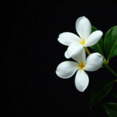 Fototapeta premium Delicate white jasmine blossoms contrast sharply against a deep black background , background, beauty