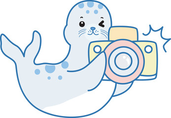 Cute Seal vector icon. Funny baby Seal animal series stock illustration. Life of fluffy Seal designs.