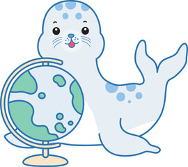 Cute Seal vector icon. Funny baby Seal animal series stock illustration. Life of fluffy Seal designs.