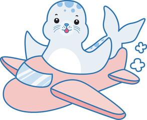 Cute Seal vector icon. Funny baby Seal animal series stock illustration. Life of fluffy Seal designs.
