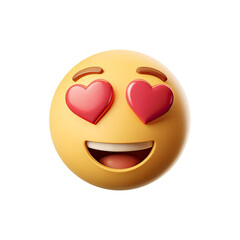 Fototapeta premium Happy emoticon with hearts in eyes on transparent background, perfect for Valentine's Day. Happy emoji png, 3d happy emoji icon, happy icon.