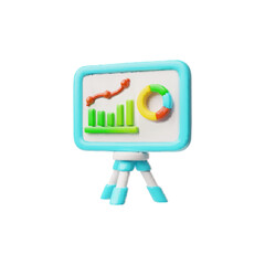 3D vector blue computer monitor with growth charts. Business data analysis.