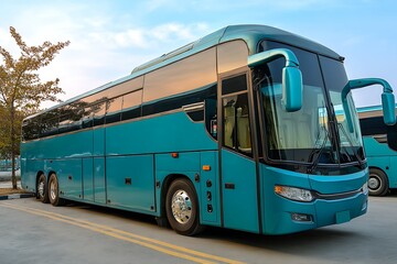 Fototapeta premium Comfortable passenger coach bus side view modern tour transportation for intercity travel 