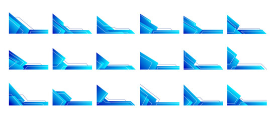 Blue Border and Corner Frame Gradient Modern Shape Vector Set Collection. Decorative Elements Corners, Borders, and Frames. Modern Shape for Banners, Certificates, Invitations, and Covers Design