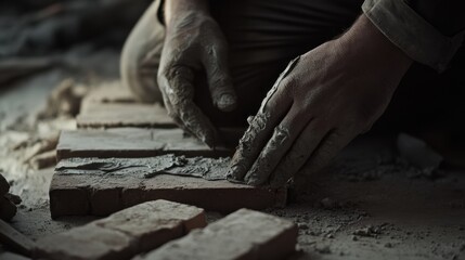 Bricklayer reinforcing wall alignment. Featuring stability and precision
