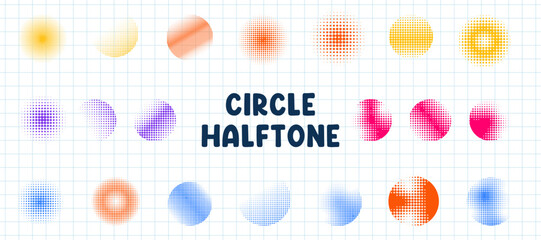 Halftone circle dotted background vector collection. Colorful circular dots Halftone faded gradient texture. Round abstract halftone background