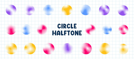 Colorful circular dots Halftone faded gradient texture.  Halftone circle dotted background vector collection. Round abstract halftone background