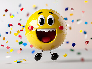 Joyful Emoji Celebration with Colorful Confetti Floating in Air Symbolizing Happiness and Festive Mood