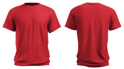 Blank Red Tshirt front and back Mens mockup isolated on white background. Empty template for your design advertisement branding. Empty Clothing. Text or Logo. Mockup Branding.