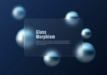Glass morphism Background with Dark Blue Gradient and Metallic Spheres