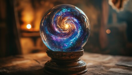 Mystical crystal ball, swirling galaxy design