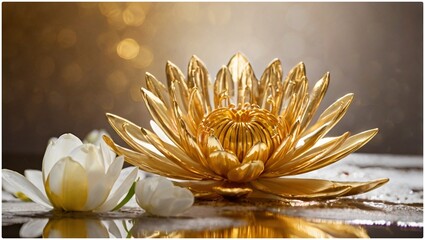 golden lotus flower on white background