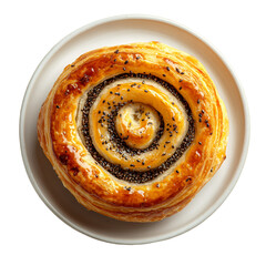 Fototapeta premium Chocolate Swirl Pastry with Glaze Isolated With Background