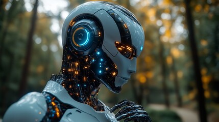 Robot with Advanced Technology Brain, Reflecting on Thought Process, Artificial Intelligence Concept