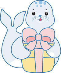 Cute Seal vector icon. Funny baby Seal animal series stock illustration. Life of fluffy Seal designs.