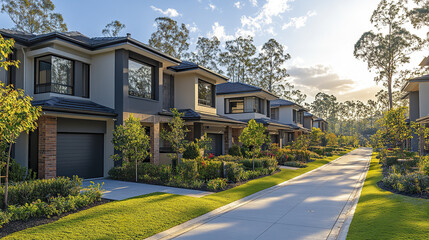 Naklejka premium Newly built suburban homes with unique architectural design
