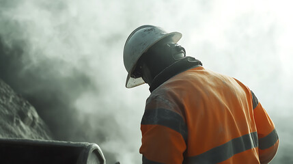 Technician inspecting air quality and dust levels at a lithium mining facility. Featuring environmental monitoring