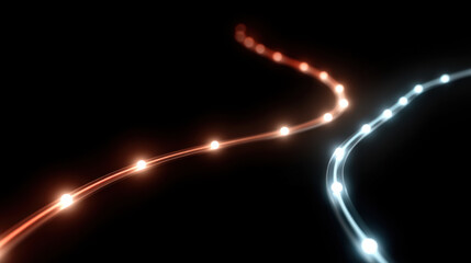 Glowing lines curve through darkness, branching in different directions with vibrant light