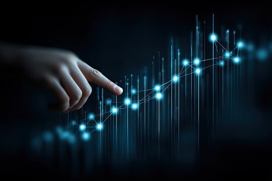 Hand pointing at a glowing graph - Powered by Adobe