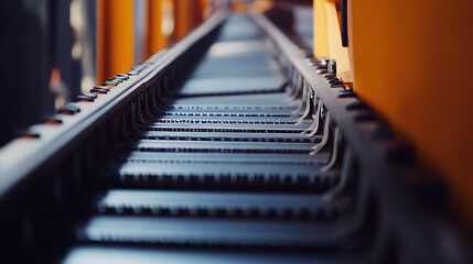 Technician inspecting and repairing conveyor belts used for transporting lithium ore. Featuring belt inspection