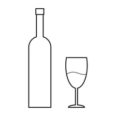 wine bottles and glasses icon on white background.