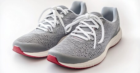 Grey Running Shoes with White Laces on a Light Background