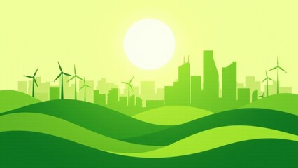 Green Energy City And Wind Turbines