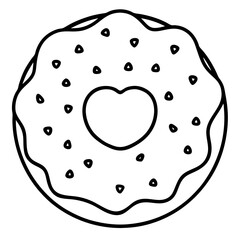 Minimalist Donut with Heart Sprinkles Line Art