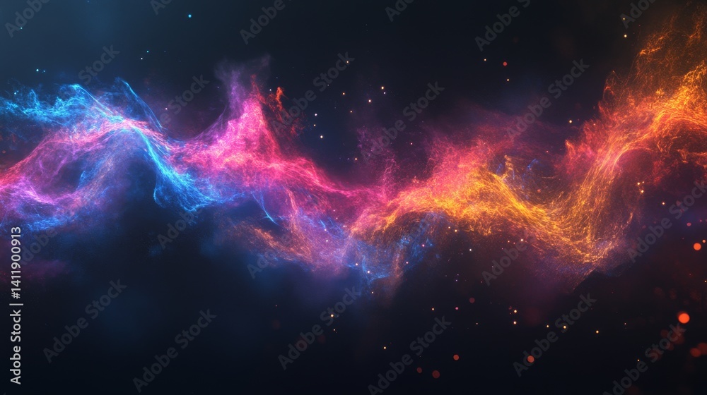 Poster vibrant colored sound wave on black background featuring abstract audio frequency visualization with