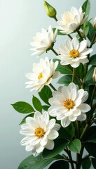 Fototapeta premium Fresh white blooms surrounded by vibrant foliage in a floral arrangement, romantic, botany