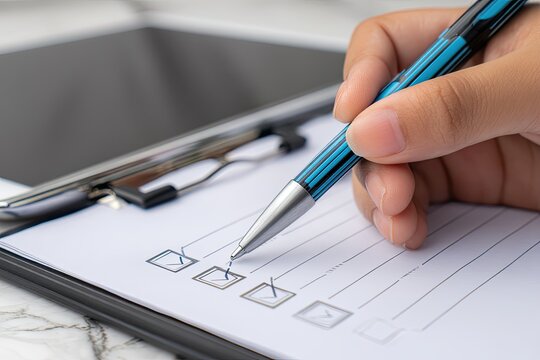 Hand checking off items on a clipboard