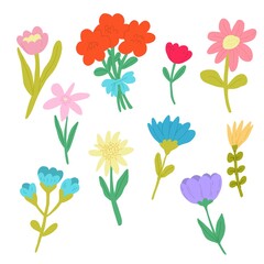 Bright vector set of flowers of daisies, gerberas
