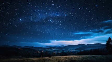 Fototapeta premium Starry Night Landscape: Celestial Wonders Over Serene Mountains