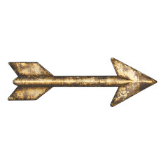 Textured metallic gold arrow pointing to the right isolated on a transparent background
