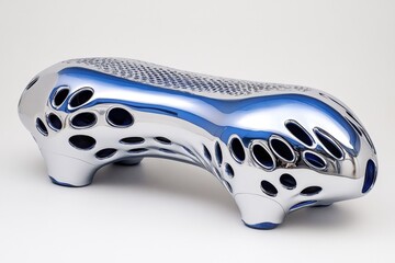 A mechanical twig with sleek metallic plating, designed as part of a biomechanical forest